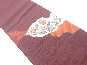 手織り紬道長取りに草花模様織出し名古屋帯